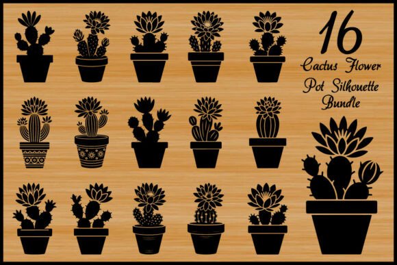 16 Cactus Flower Pot Silhouette