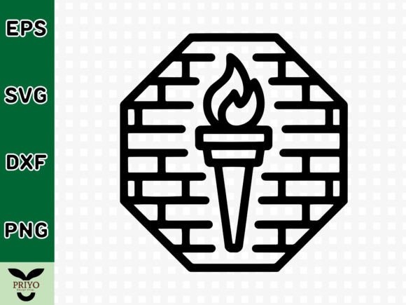 Burning Torch in Octagonal Brick Frame