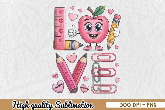 Cheerful School Supplies Love-themed PNG