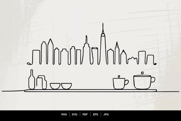 City Skyline Kitchen Line Art