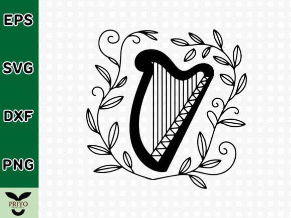 Classical Harp with Laurel Wreath Border