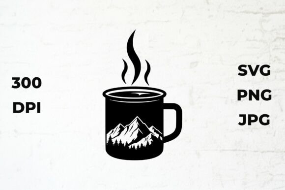Coffee Cup Steam Mountain Silhouette