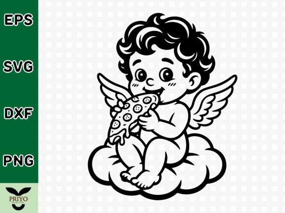 Cute Baby Angel Sitting on Cloud Eating