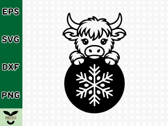 Cute Baby Cow Holding a Snowflake Ornament