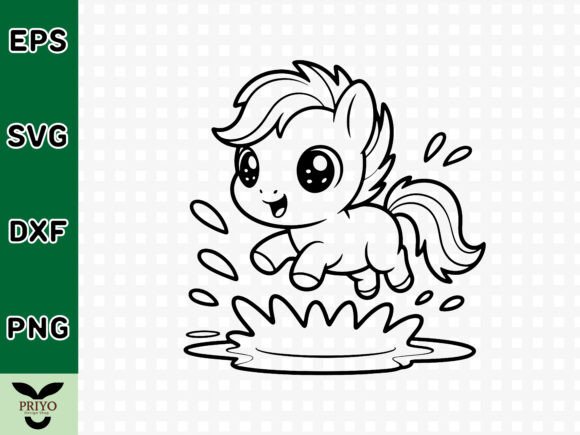 Cute Baby Pony Jumping in Water Puddle