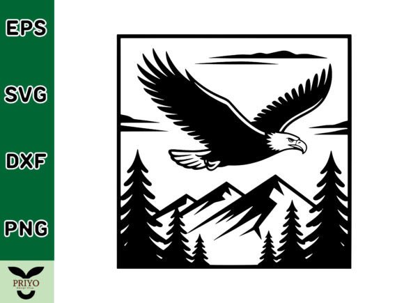 Eagle Flying over Mountains and Pine