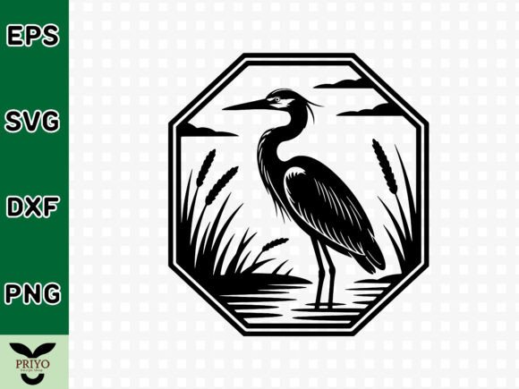 Great Blue Heron Silhouette in Octagon
