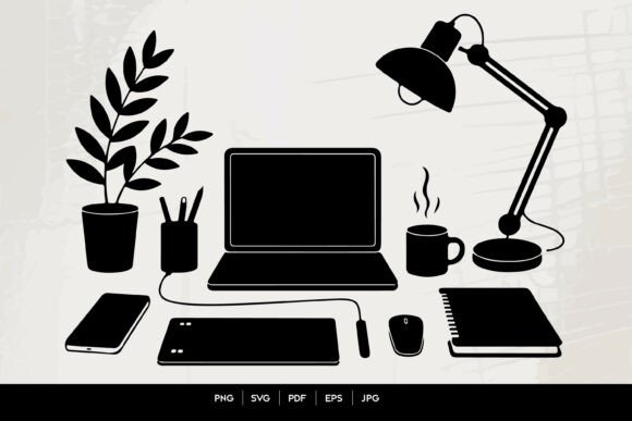 Home Office Desk Silhouette Set