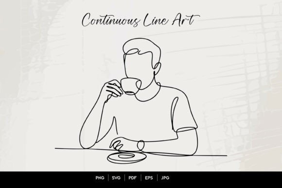Man Drinking Coffee Line Art