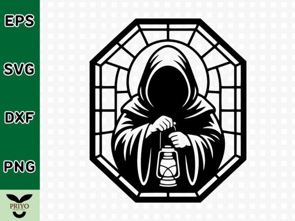Mystical Hooded Figure with Lantern