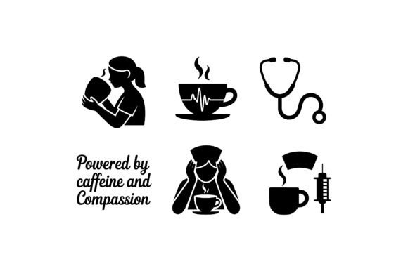 Nurse Coffee Vector Silhouette Set
