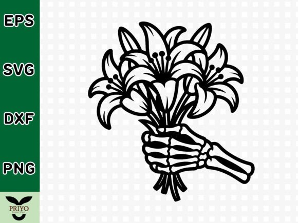 Skeleton Hand Holding Bouquet of Flowers