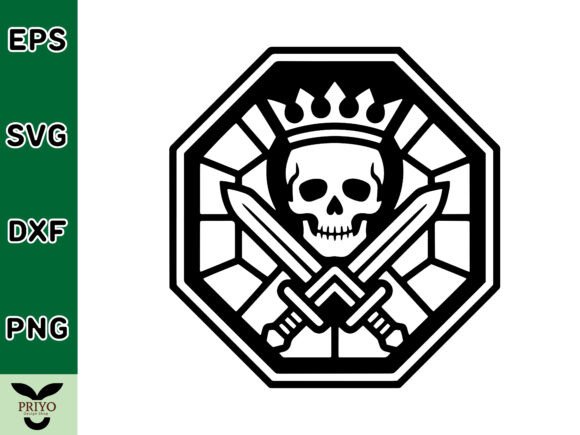 Skull with Crown and Crossed Swords