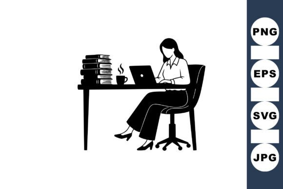 Woman Working Desk Vector Art